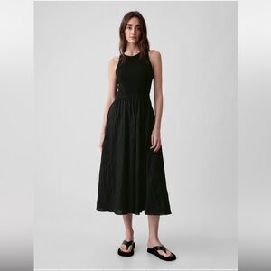 Gap Textured Crinkled Midi Black Dress XXS
